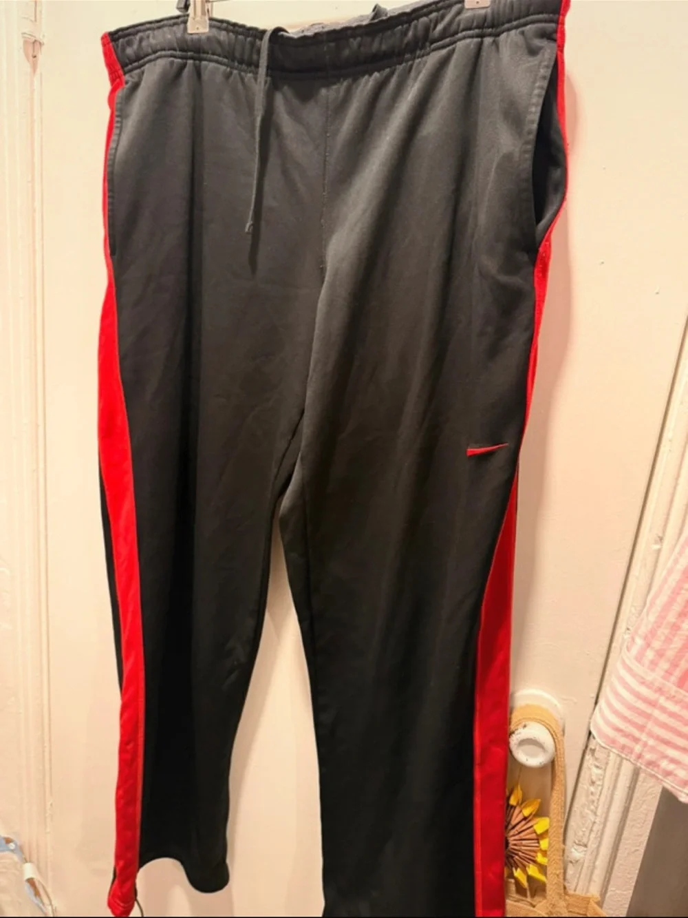 NIKE  Men's Black Track Pants with Red Side Panels